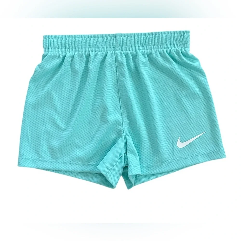 NWT Nike Girls Size 6 Coral Heart Logo Tee Aqua Shorts 2PC Outfit Set - Picture 3 of 5
